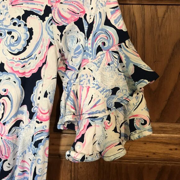 Lilly Pulitzer Lula High Tide Navy Romper Women XXS It's For Shore Ruffle Sleeve - Picture 7 of 14